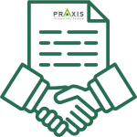A contract with two people shaking hands. This represents PRAXIS as a provider of Joint Venture Escrow.