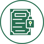 A contract with a lock in front of it. This represents PRAXIS as a provider of Technology as Collateral Escrow.